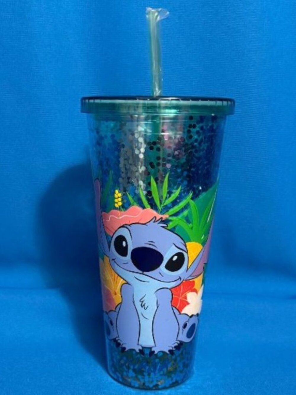 NEW DISNEY STITCH OHANA ADORABLE SEQUIN TYPE 32 OZ / OUNCES TRAVEL TUMBLER CUP